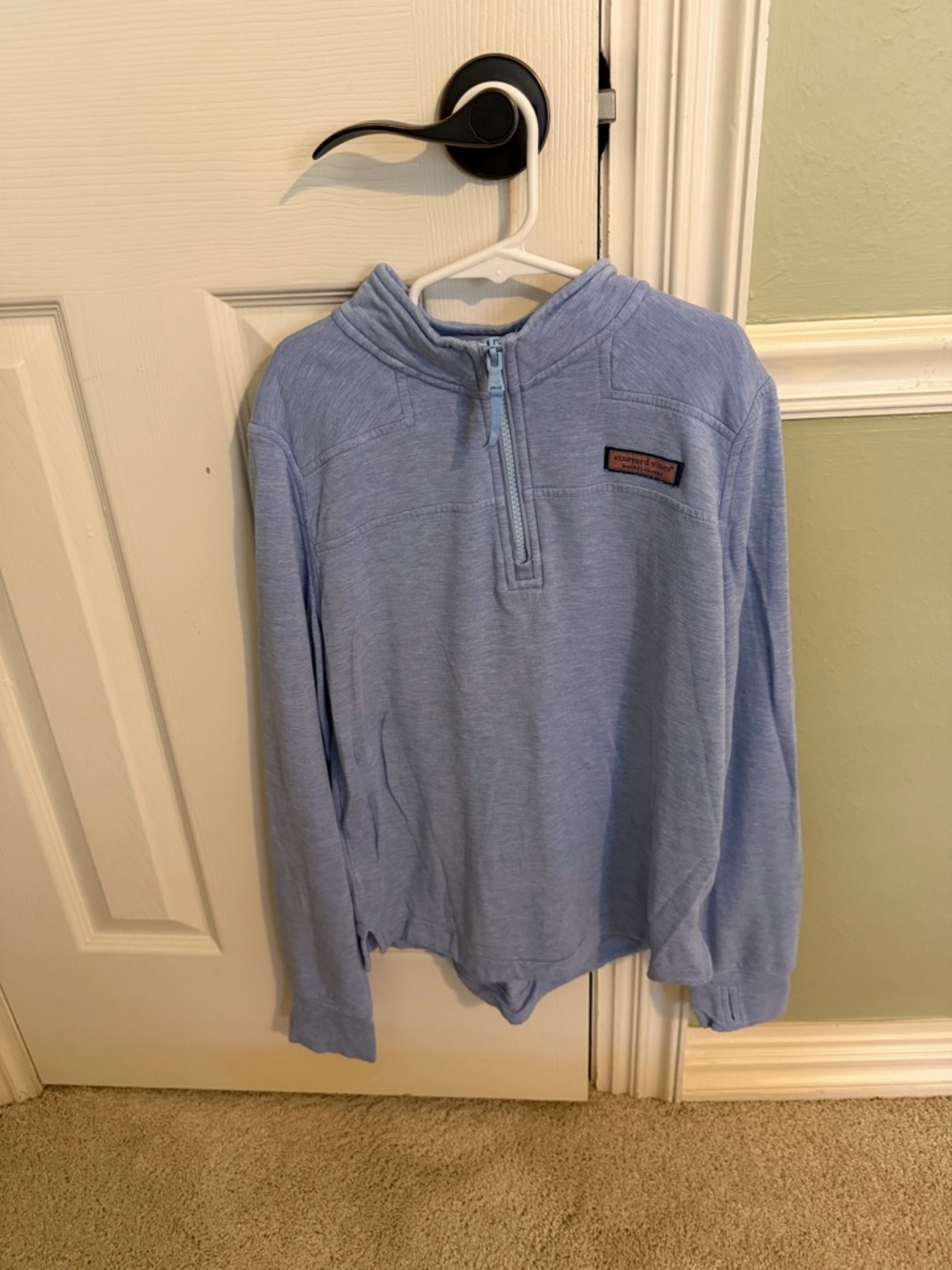 Vineyard Vines Girls Pale Blue Pullover with Leather-Look Patch